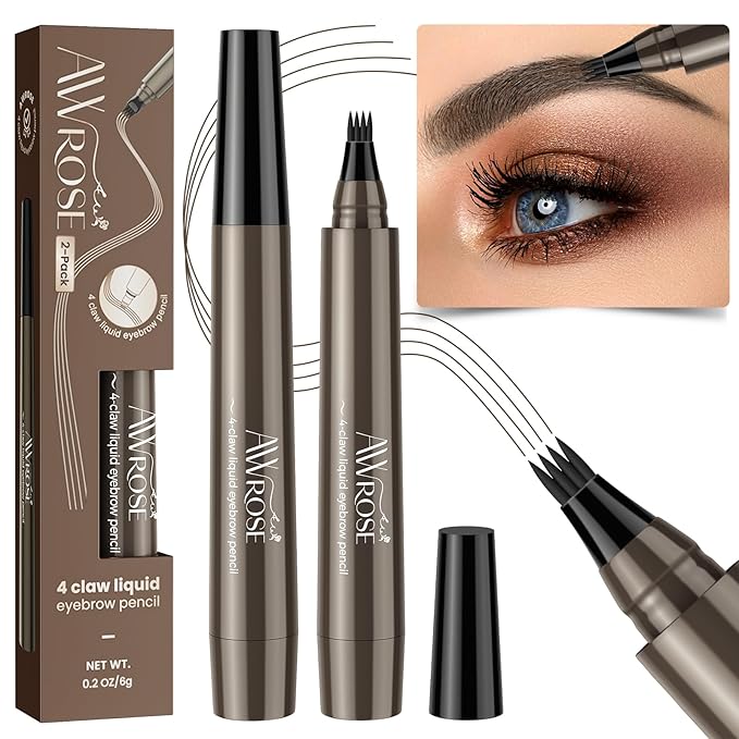 AWROSE Eyebrow Pencil, 3D Waterproof Microblading Eyebrow Pen 4 Fork Tip Tattoo Pencil, Precise Natural Brow Magic Eyebrow Pencil with Hair Like Strokes, 4 Points Multi-Used Eye Brow Pencils for Women-Velvo Beauty