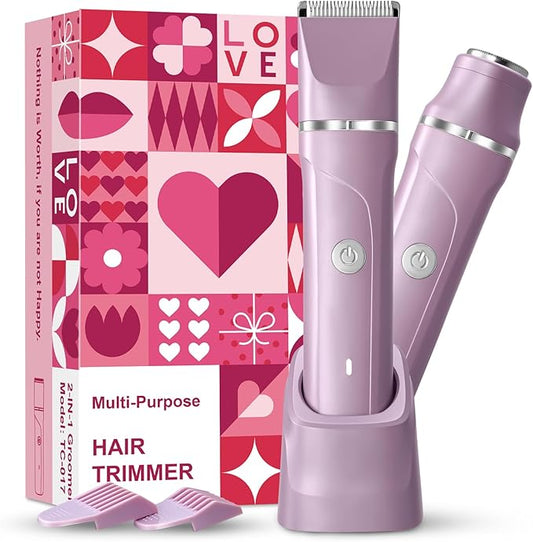 Dermave Bikini Shaver - 2 in 1 Waterproof Bikini Trimmer for Women Cordless Electric Razors for Women, Dry/Wet Use for Bikini, Armpit, Face, Rechargeable Shaver with Detachable Head, Pearl Purple-Velvo Beauty