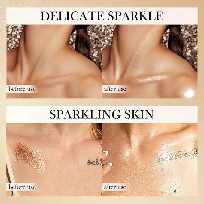 Shimmer Body Luminizer 5 Color Waterproof Smooth Face Body Glow Illuminator Non-sticky Liquid Body Highlight Illuminator for Face & Body & Leg (80 ML, 04 Golden Brown)-Velvo Beauty