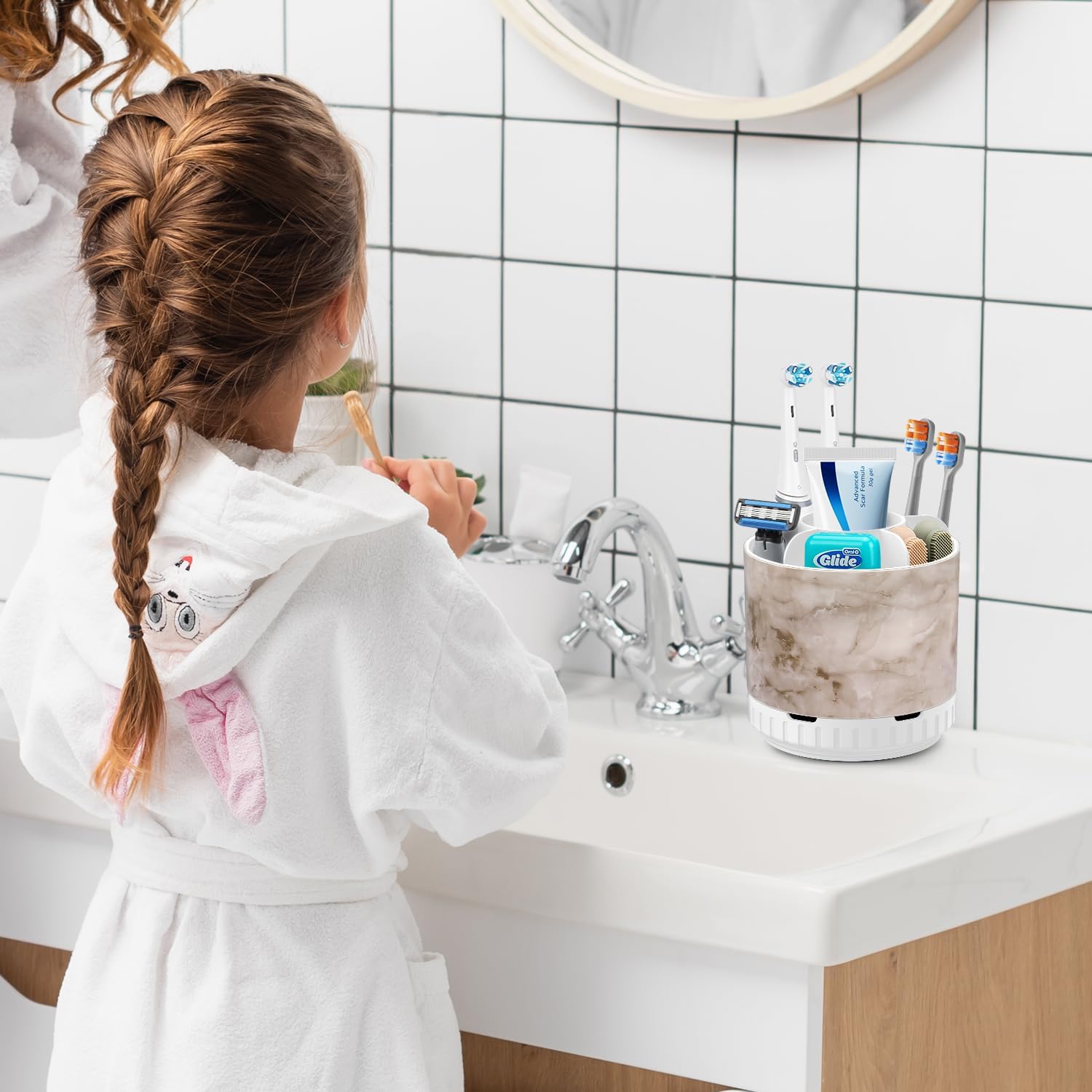 Marble Toothbrush Holders - 360° Rotating Detachable 6 Slots Kids Electric Toothbrush and Toothpaste Holde for Bathroom Accessories Organization Countertop Vanity Sink Storage-Velvo Beauty