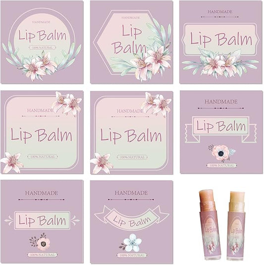 CRASPIRE Lip Balm Labels 80pcs Homemade Lip Balm Labels 2” Clear Lip Balm Labels for Tubes Printable Waterproof Lip Balm Stickers Labels for Lip Balm Handcream Candle Container（Flowers-Pink Purple）-Velvo Beauty