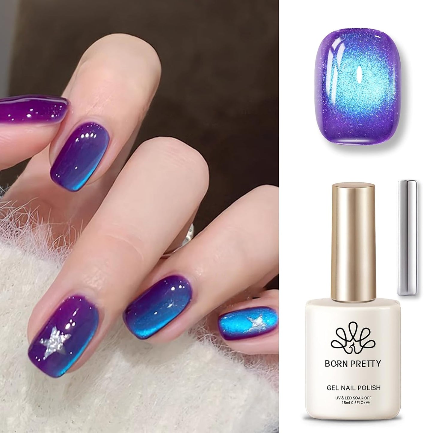 BORN PRETTY Cat Magnetic Eye Gel Nail Polish,Indigo To Violet Gradient Magnetic Gel Polish Blueberry Cat Magnetic Eye Gel Manicure Nail Art DIY 15ml-Velvo Beauty
