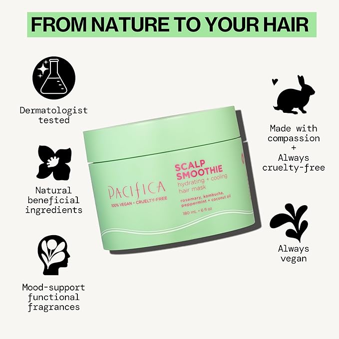 Pacifica Scalp Smoothie Hydrating Scalp Treatment & Leave-On Hair Mask, Cooling Relief for Dry, Flaky, Itchy Scalp & Thinning Hair, Vegan & Cruelty-Free, 6 fl oz-Velvo Beauty