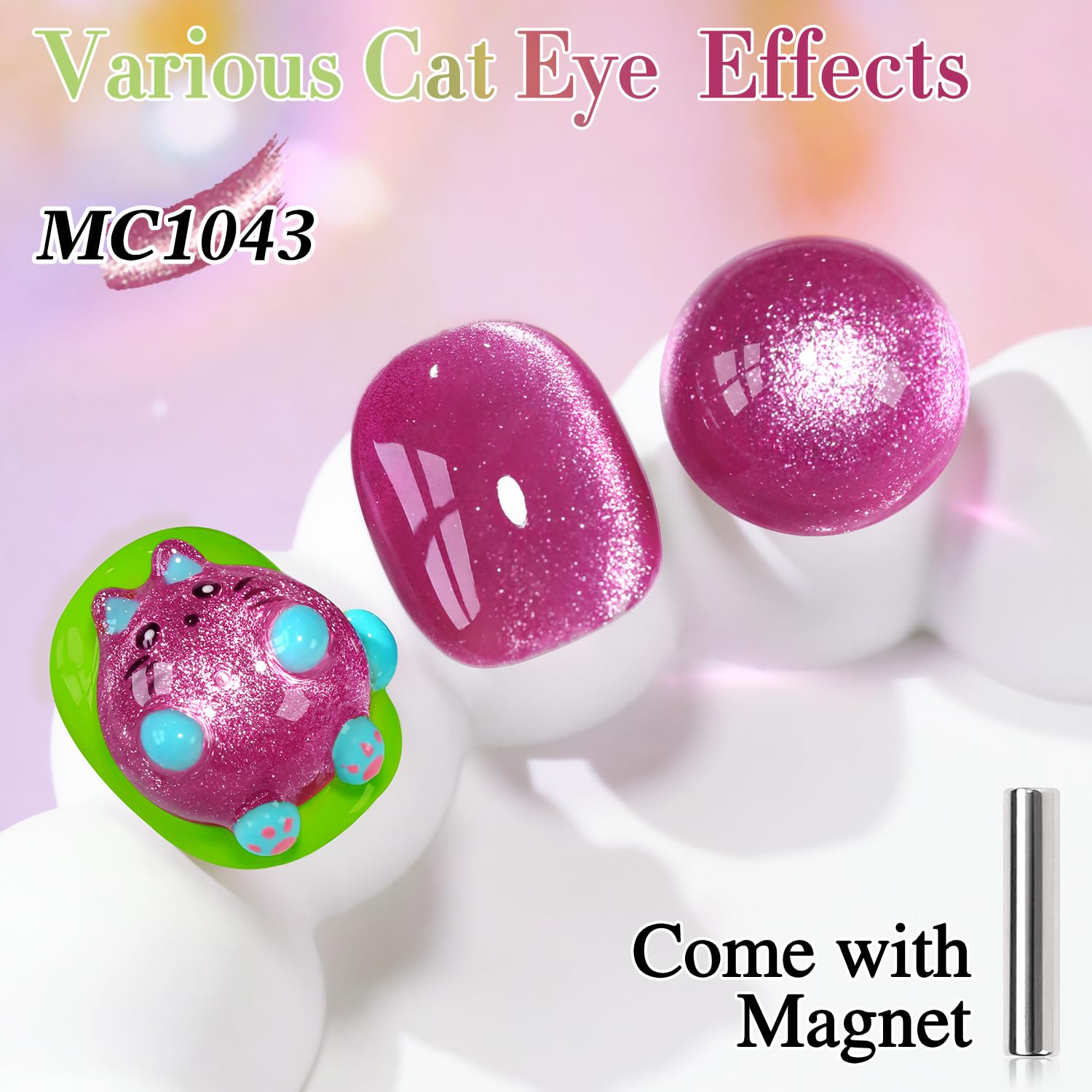 Double Rhythm Cat Eye Gel Polish with Magnet 15ML Holographic Glitter Shimmer Translucent Sheer Color Jelly Glass Magnetic Gel Polish Salon DIY at Home (Purple Pink-MC1043)-Velvo Beauty