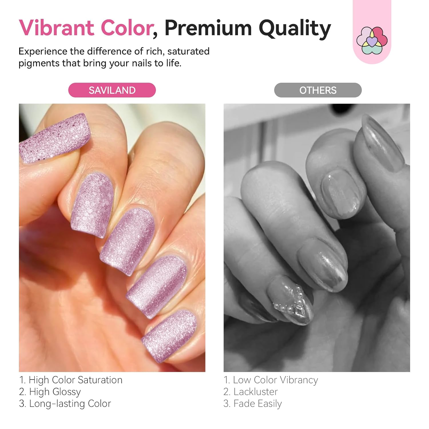 SAVILAND Color Artistry Rose Gold Glitter Nail Polish - 7 Days Shimmer Air Quick Dry Holographic Fingernail Polish, Sparkle Pink High Glossy Home DIY Manicure Gift for Women-Velvo Beauty