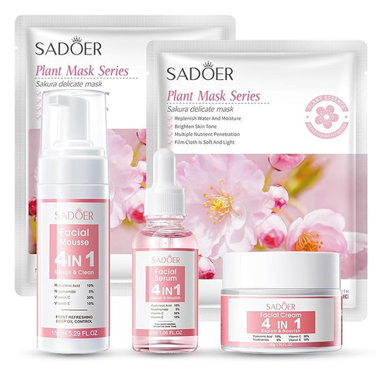 4 IN 1 Face Care Kit, Gifts for Women, Anti Aging Skin Care Set, Reduce Wrinkles with Hyaluronic Acid, Niacinamide, Vitamin C, Vitamin E, Daily Skin Care Routine, Face Skin Care Kit for Women Gift-Velvo Beauty