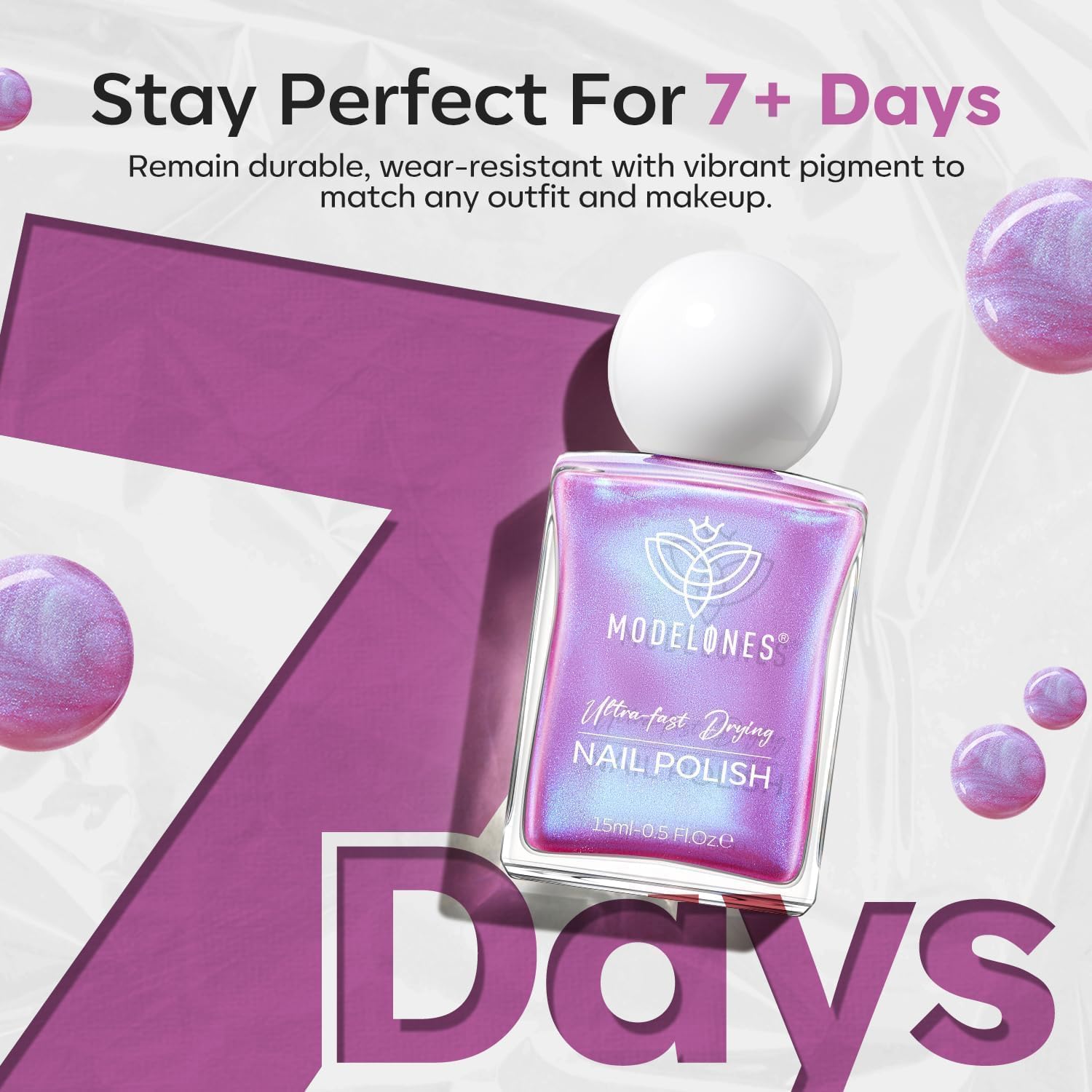 modelones Chrome Purple Nail Polish, 15 ml Quick Dry Nail Polish Mermaid Iridescent Shimmer Pearl Purple Nail Lacquer Long Last Shine Nail Art DIY Home Manicure Gift for Women Girls 0.5 Fl Oz-Velvo Beauty