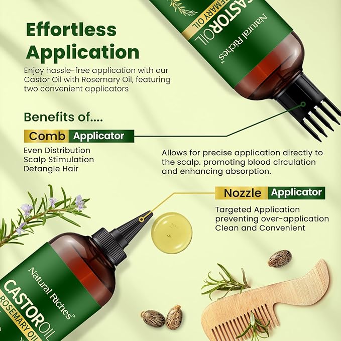 Natural Riches Castor Oil with Rosemary Oil, 8 fl oz, For Stronger, Fuller and Thicker Hair Growth - Organic Castor Oil with Rosemary Oil Premium Grade hair treatment-Velvo Beauty