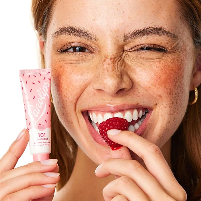 Lanolips 101 Delicious Rasberry Shortcake - Lip Balm with Vitamin E Oil and Lanolin for Lip Hydration - Naturally Flavored Lanolin Lip Balm for Very Dry Lips - Dermatologist Tested (.35 Oz)-Velvo Beauty