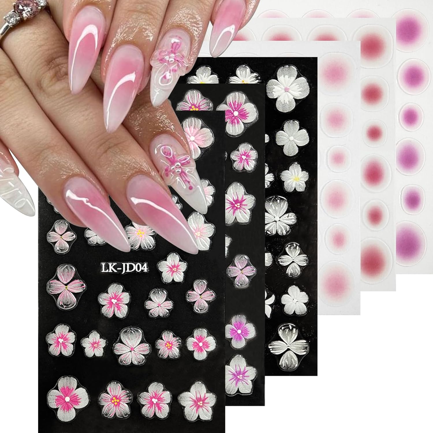 Blush Flower Nail Art Stickers Decals 5D Embossed Nail Decals Spring Summer Frangipani Nails Art Design Self-Adhesive Accessories 3D Flower Nails Stickers for Women Decoration-Velvo Beauty