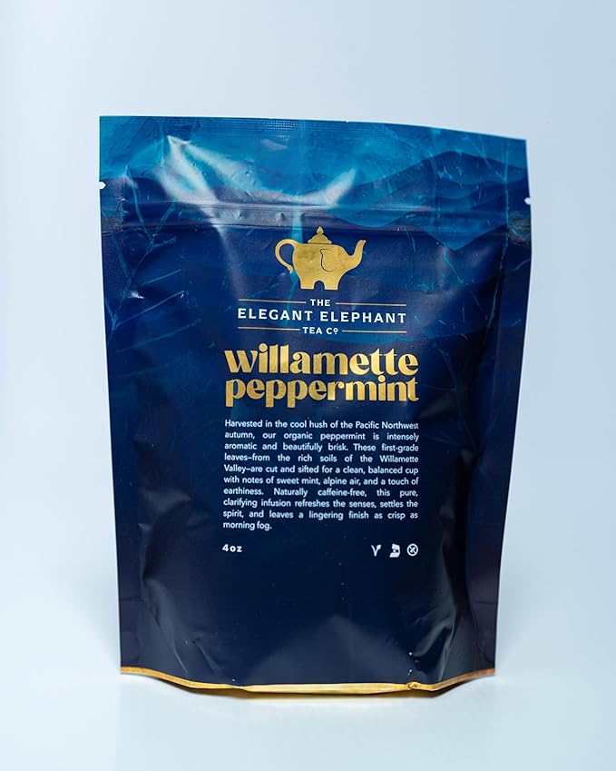 Willamette Peppermint Tea, Organic Loose Leaf Mint Herbal Tea – Soothing, Caffeine-Free – Refreshing Hot or Iced – 4 oz Resealable Bag (Makes 50 Cups) – The Elegant Elephant-Velvo Beauty