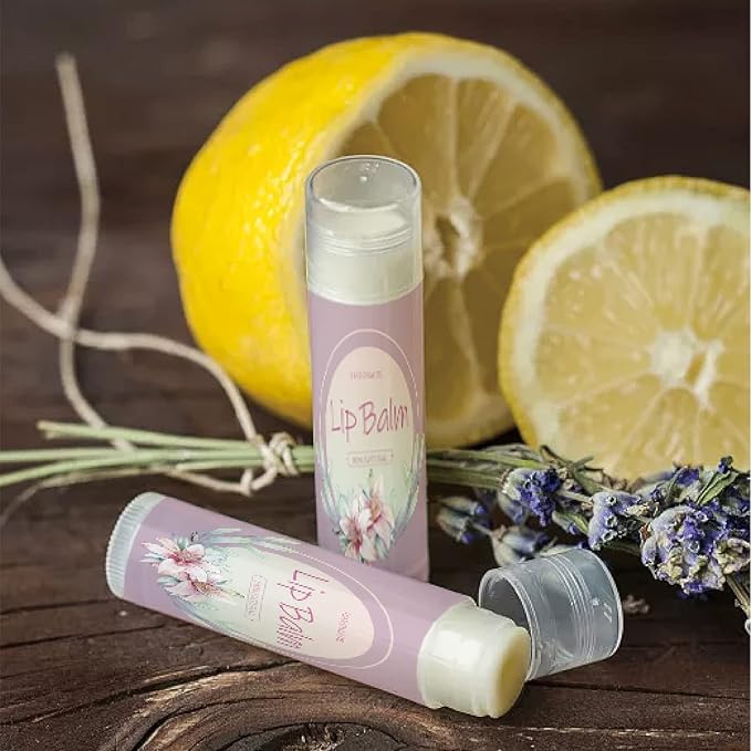CRASPIRE Lip Balm Labels 80pcs Homemade Lip Balm Labels 2” Clear Lip Balm Labels for Tubes Printable Waterproof Lip Balm Stickers Labels for Lip Balm Handcream Candle Container（Flowers-Pink Purple）-Velvo Beauty