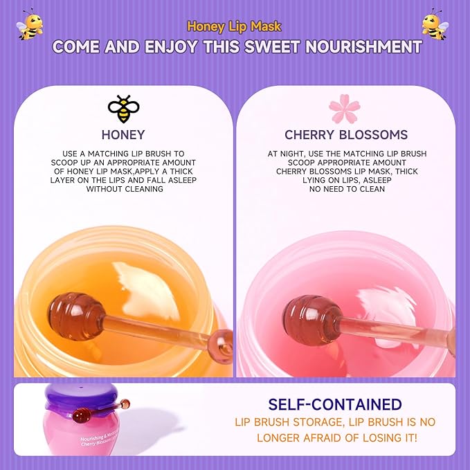 Sakura & Honey Lip Mask with Stick, Day & Night Repair Deep Moisture and Fade Lip Lines, Rich in Vitamin E & Cherry Blossom Extract Beeswax Essence Natural Lip Enhancer Care Sleeping Lip Mask-Velvo Beauty