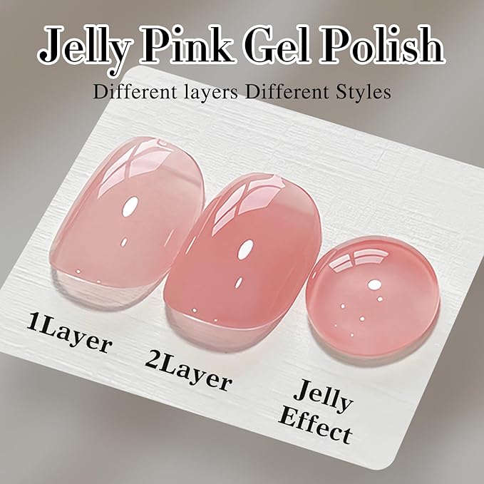 Double Rhythm Translucent Gel Polish Sheer Neutral Natural Light Milky Same Color Same Bottle 15ML Jelly Nail Polish Nail Art DIY at Home (Pink Clear-A1323)-Velvo Beauty