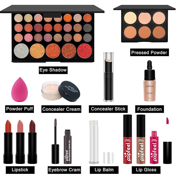 All-in-one Makeup Full Gift Set for Women, Include Makeup Brush, Eyeshadow Palette, Lip Gloss Set, Lipstick, Blush, Foundation, Concealer, Mascara, Eyebrow Pencil-Velvo Beauty