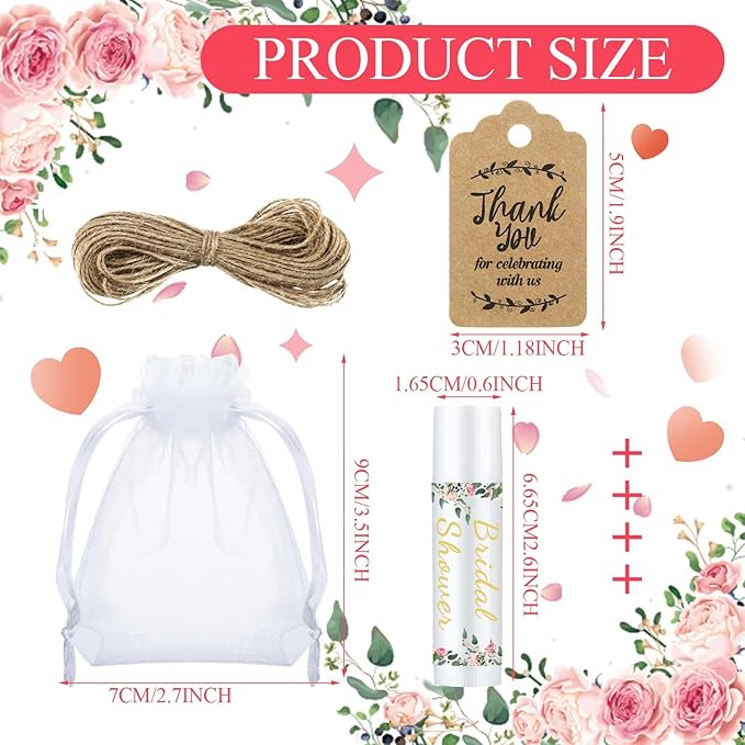 Demissle 50 Pcs Bridal Shower Lip Balm Gift Set with 100 Pcs Organza Bags Thank You Tags 20 Meters Rope wedding Party Favor for Guest Favors Gift Party Decoration Souvenirs(Floral)-Velvo Beauty