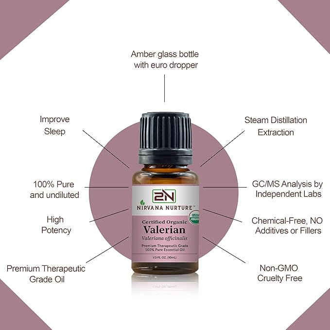 Valerian Essential Oil USDA Certified Organic 100% Pure Premium Therapeutic Grade, Undiluted - Aromatherapy Diffuser for Calm and Relaxation, Skin Care, Hair Care-Velvo Beauty