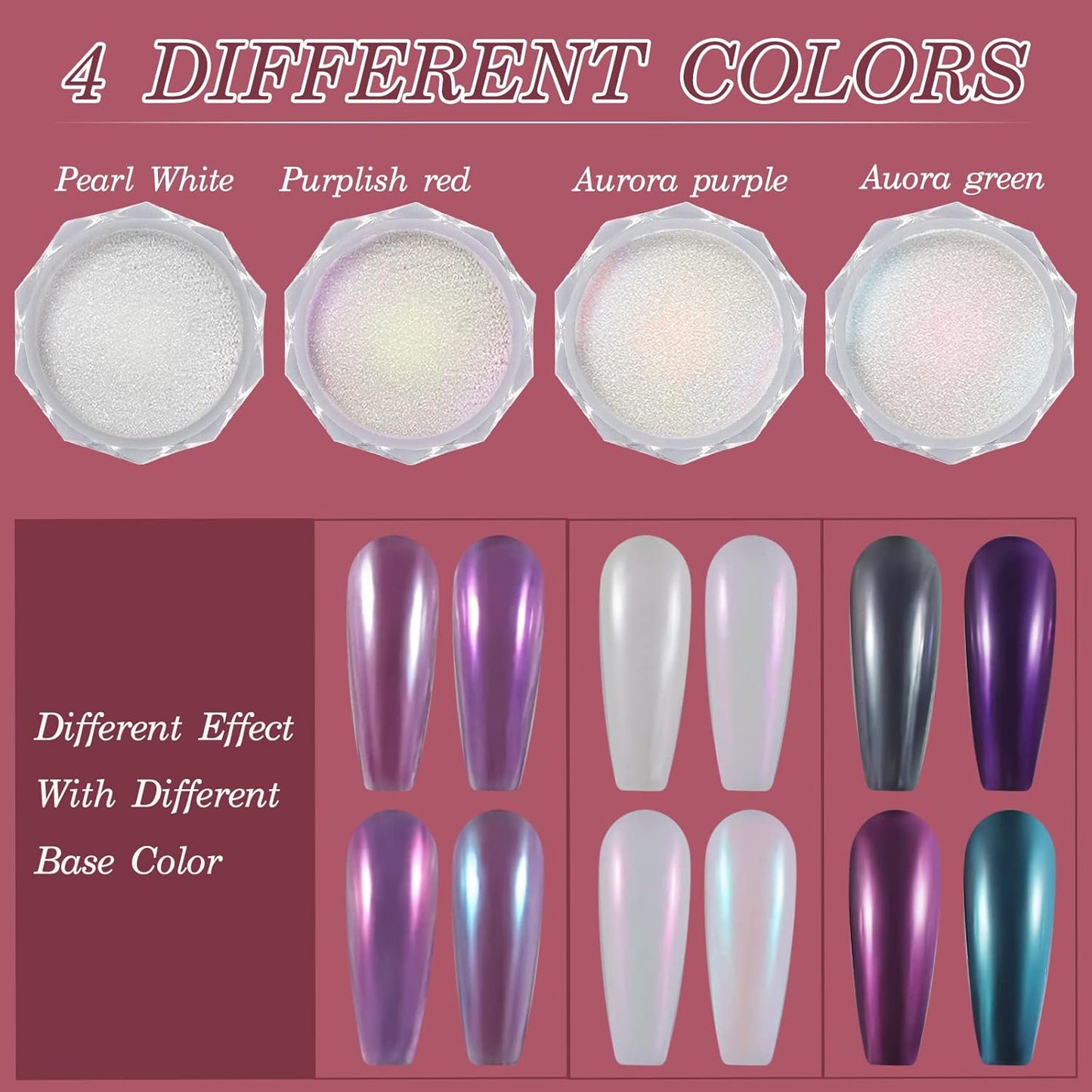 Artdone Chrome Nail Powder Metallic Mirror Effect Pigment Chrome Iridescent Aurora Nail Glitter Mermaid Pearl Glitter Dust Kit for Gel Polish Nail Art Decoration, Resin Craft-Velvo Beauty