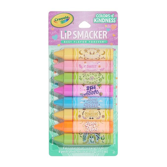 Lip Smacker Crayola Party Pack - 8 Moisturizing Lip Balms, Hydrating & Protecting, Fun Flavors, Glossy Finish, Cruelty-Free - Color of Kindness-Velvo Beauty