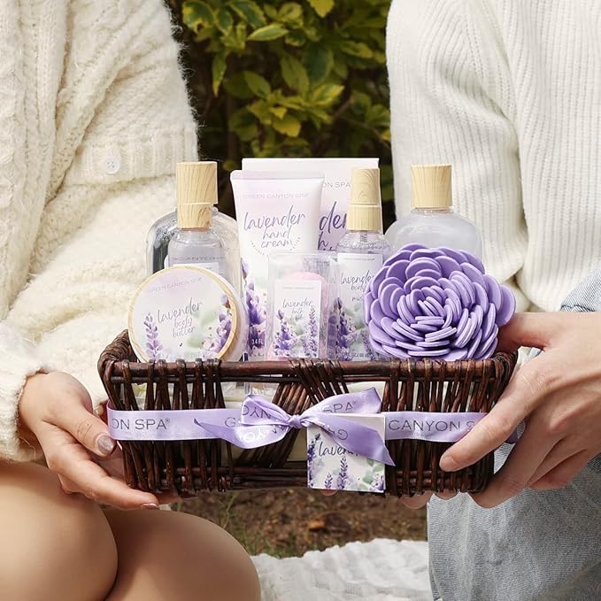 Spa Gift Baskets for Women, 10Pcs Lavender Spa Kit for Women, Bath Gift Set with Bubble Bath,Body Lotion Bath and Body Gift Set Christmas Gift Basket for Her Mothers Day Gifts for Mom-Velvo Beauty