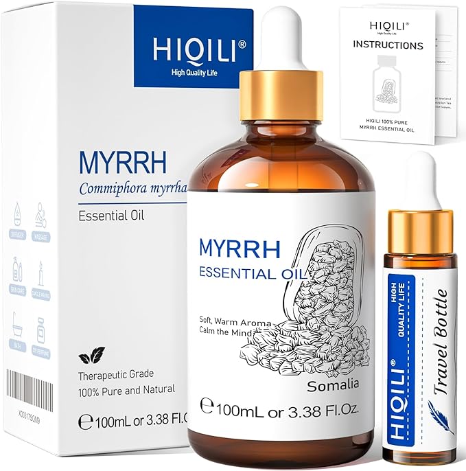 HIQILI 100ML Myrrh Essential Oil for Skin, Diffuser & Candle, 100% Pure and Natural - 3.38 Fl Oz-Velvo Beauty