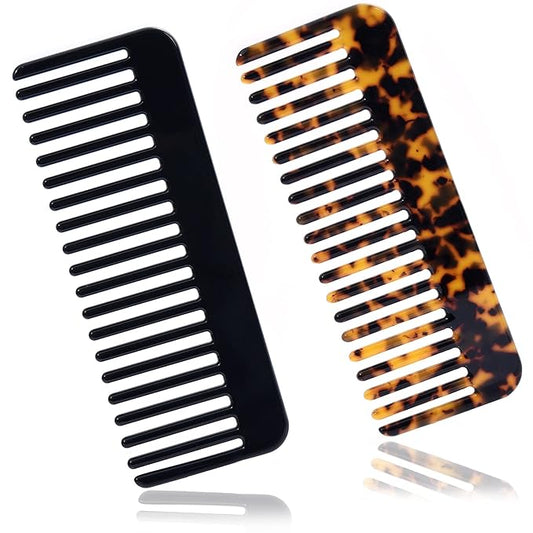 Fsmiling Wide Tooth Comb Large Detangling Comb Cellulose Detangler Comb for Thick Curly Wavy Wet Dry Hair 2 Pack,Black/Tortoise-Velvo Beauty