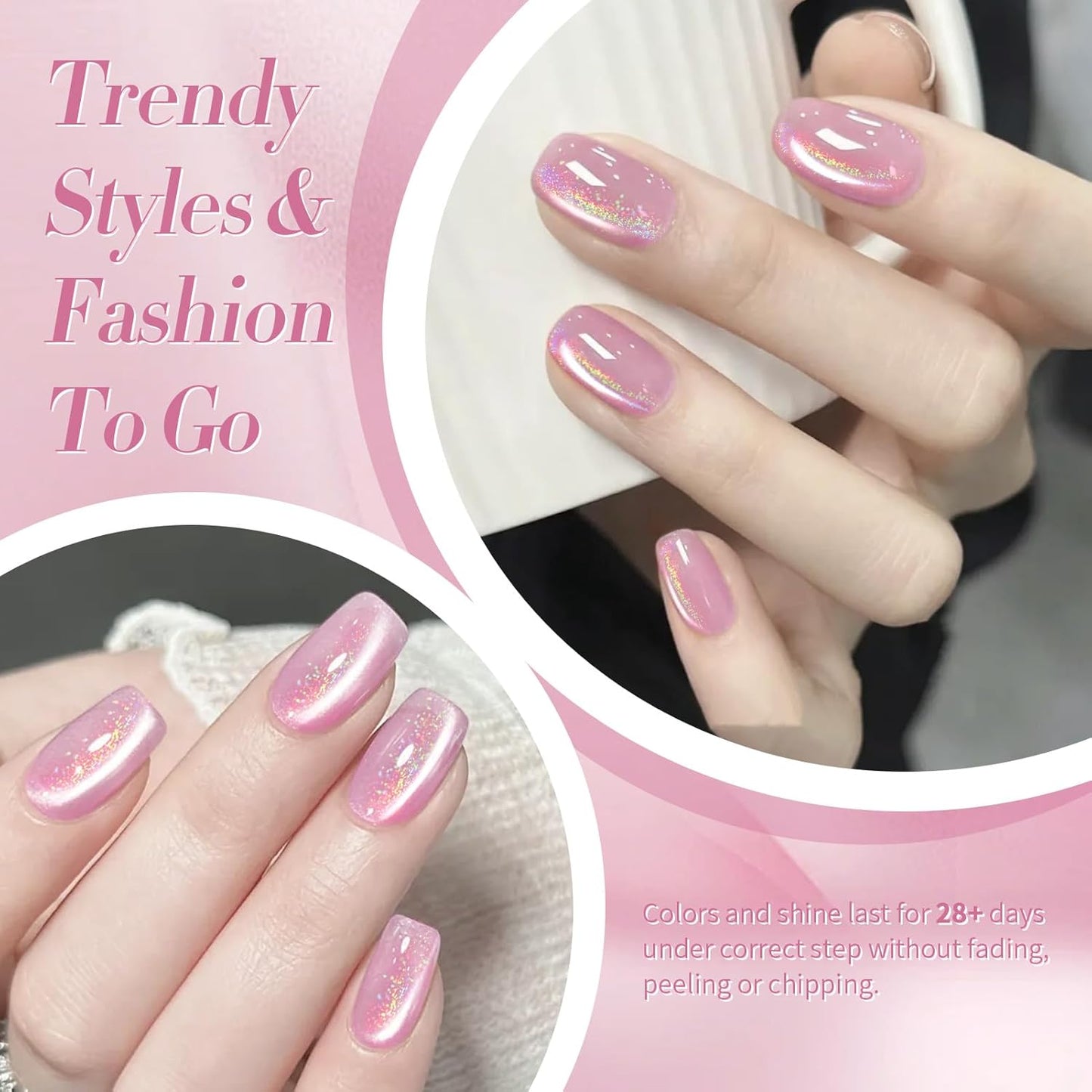 BORN PRETTY Pink Cat Magnetic Eye Gel Nail Polish Rainbow Holographic Moonlight Glass Magnetic Gel Nail Polish 15ML-Velvo Beauty