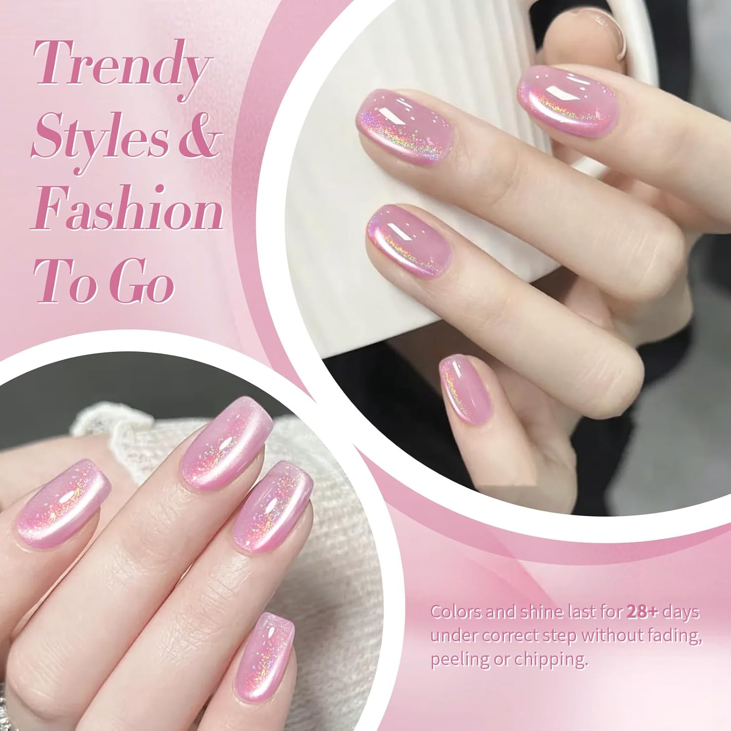 BORN PRETTY Pink Cat Magnetic Eye Gel Nail Polish Rainbow Holographic Moonlight Glass Magnetic Gel Nail Polish 15ML-Velvo Beauty