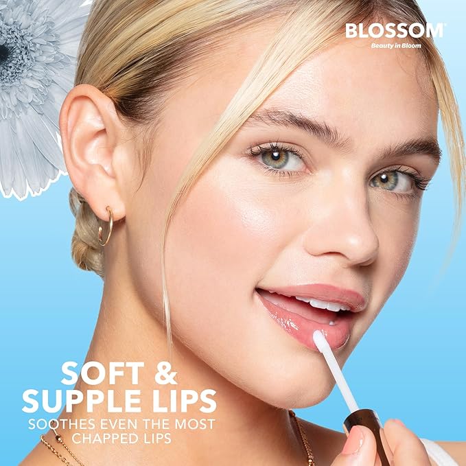 Blossom Moisturizing and Hydrating Shimmer Sparkle Lip Oil with Olive Oil + Grape Seed Oil, Infused with Real Flowers, 3g, Coconut-Velvo Beauty