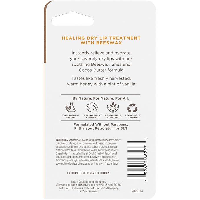 Burt's Bees Rescue Lip Relief, Honey Vanilla, Hydrating Lip Balm for Dry Cracked Lips, with Responsbily Sourced Beeswax and Shea Butter, 100% Natural Origin, 1 Squeezy Tube, 0.35oz-Velvo Beauty