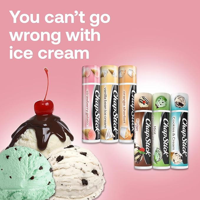 ChapStick Lip Balm, Ice Cream Collection 3-Pack, Ice Cream Classics 3-Pack + S’mores Collection – Fun & Flavorful Lip Care, Birthday Gift, Party Favors, Stocking Stuffers, 0.15 Oz Ea-Velvo Beauty