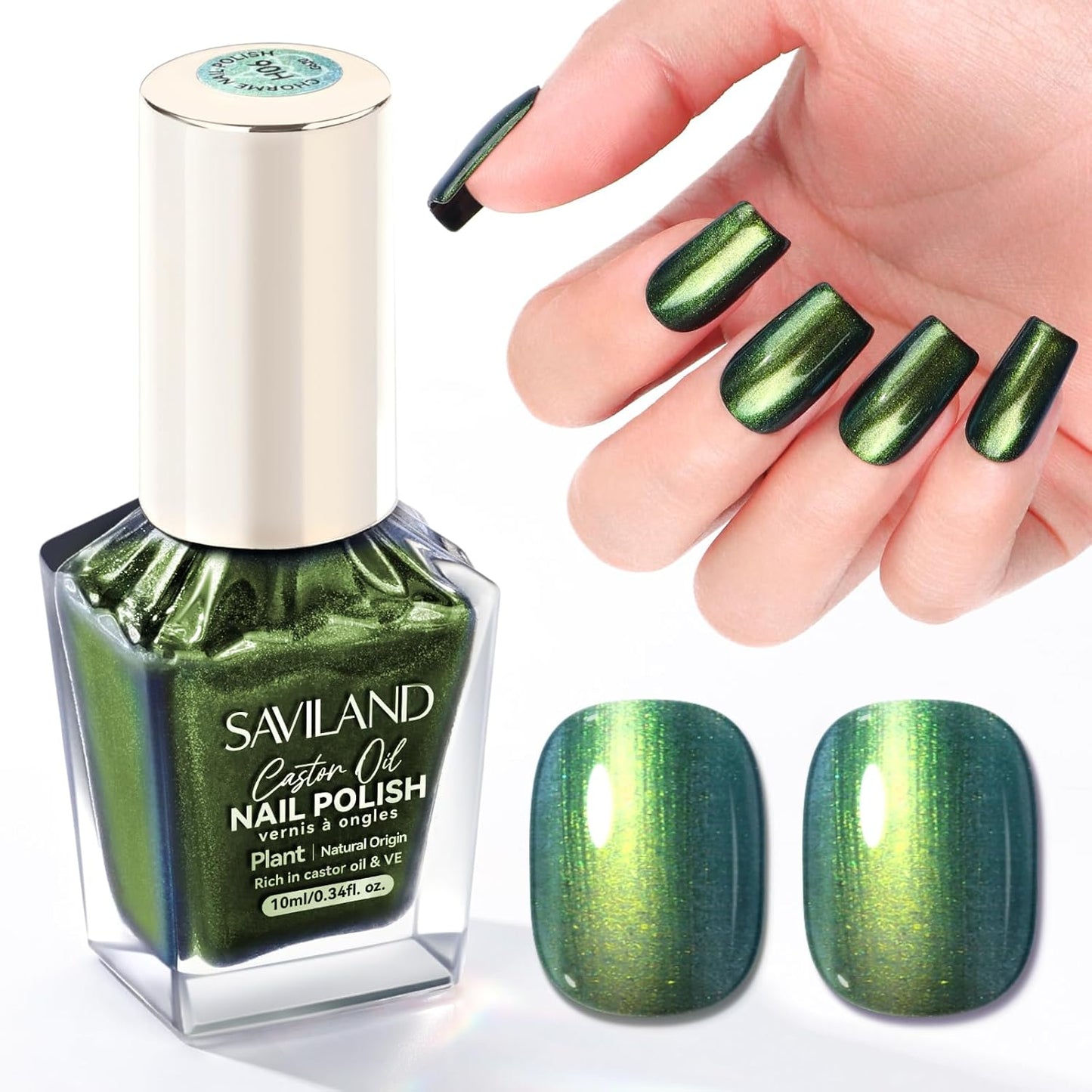 SAVILAND Color Artistry Green Chameleon Nail Polish - 7 Days Shimmer Holographic Glitter Fingernail Polish Air Fast Dry, Green to Gold Color Shift Multichrome Metallic Nail Lacquer Nail Art Salon Home-Velvo Beauty