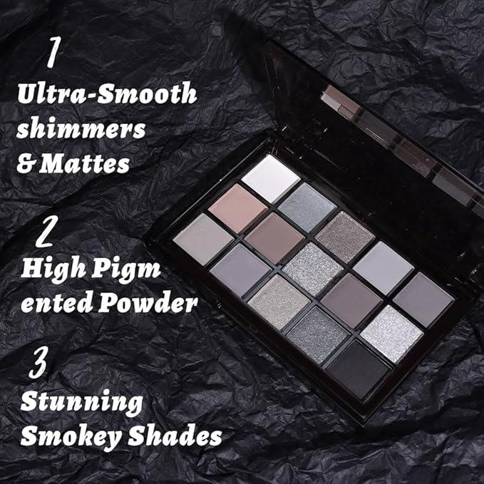 15 Colors Black Gray Silver Matte Shimmer Eyeshadow Palette for Eye Makeup,High Pigmented Brown White Eye Shadow Primers Powder Palet de sombras de ojos-Velvo Beauty