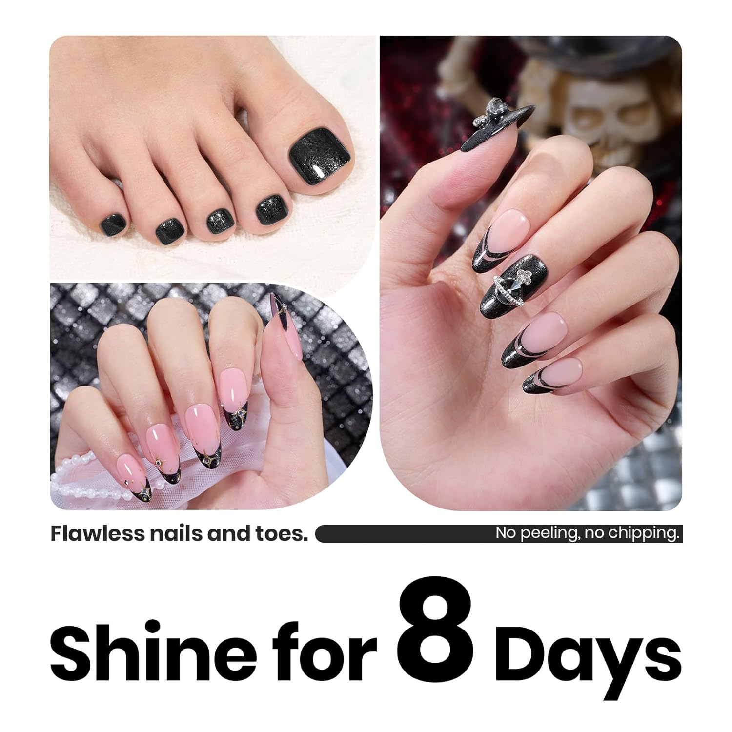 Beetles Black Glitter Nail Polish-1Pcs 15ml Fast Drying Nail Polish Shimmer Black Winter Nail Polish Nail Lacquer Glossy Finish Nail Art Design for Women,Up to 8 Days of Wear, 0.51 FL OZ-Velvo Beauty