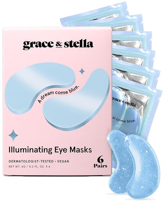 grace & stella Award Winning Under Eye Mask Reduce Dark Circles, Puffy Eyes, Undereye Bags, Wrinkles, Gel Under Eye Patches, Nurse Gifts, Vegan Cruelty-Free Self Care (6 Pairs, Blue)-Velvo Beauty