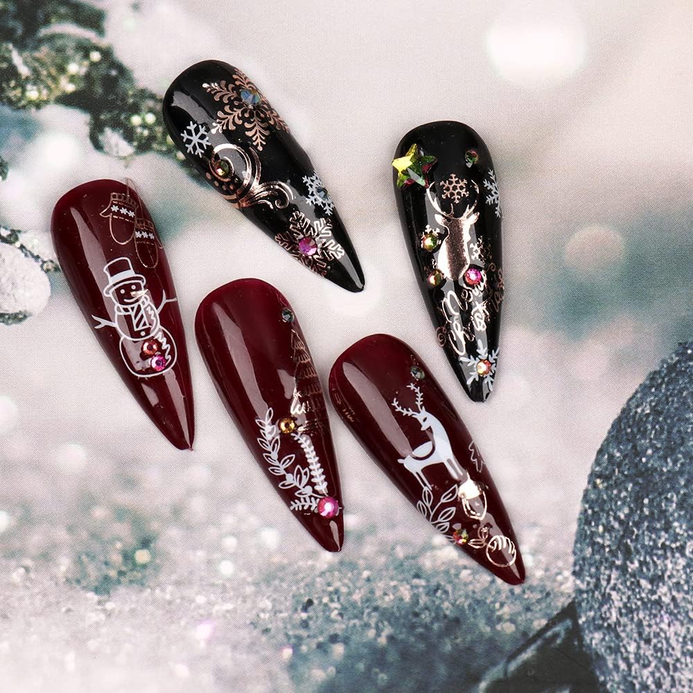 9 Sheets Christmas Nail Art Stickers Decals Self-Adhesive Pegatinas Uñas Rose Gold Snowflake Tree Winter Nail Supplies Nail Art Design Decoration Accessories-Velvo Beauty