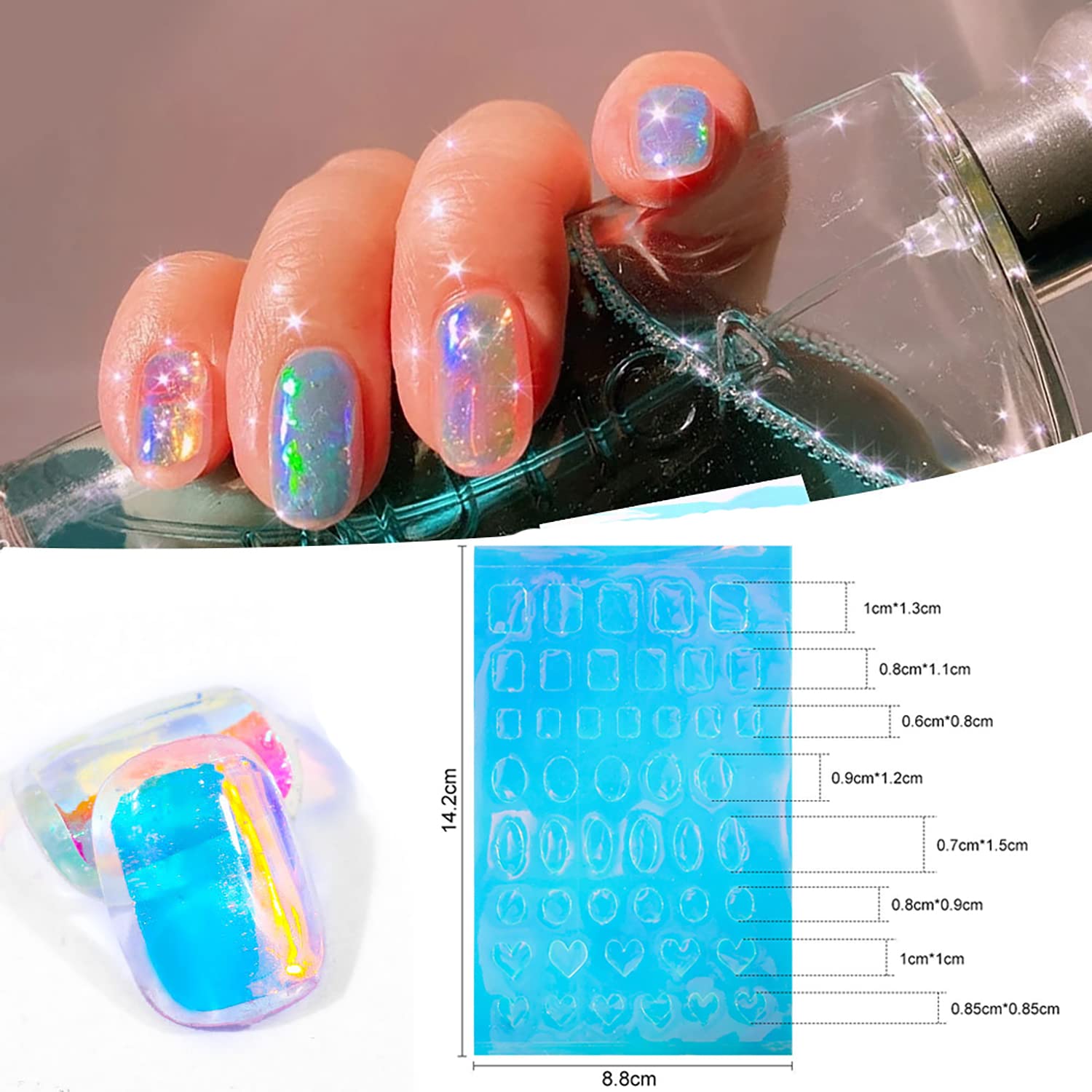 SILPECWEE 11 Sheets Aurora Nail Foil Laser Nail Stickers Glass Paper Nail Art Stickers Iridescent Cellophane Nails Designs Sticker Holographic Film 3D Nails Decoration for Women Kids-Velvo Beauty