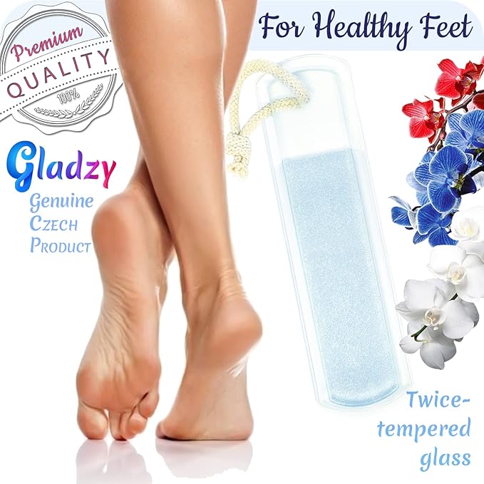 Genuine Czech Glass Foot File by GLADZY - Gentle Callus Remover Foot Rasp, Pedicure & Spa Rough Skin Scrubber, Two-Sided Etched Different Grit Surface, Professional Toenail & Heels Care, Made in EU-Velvo Beauty