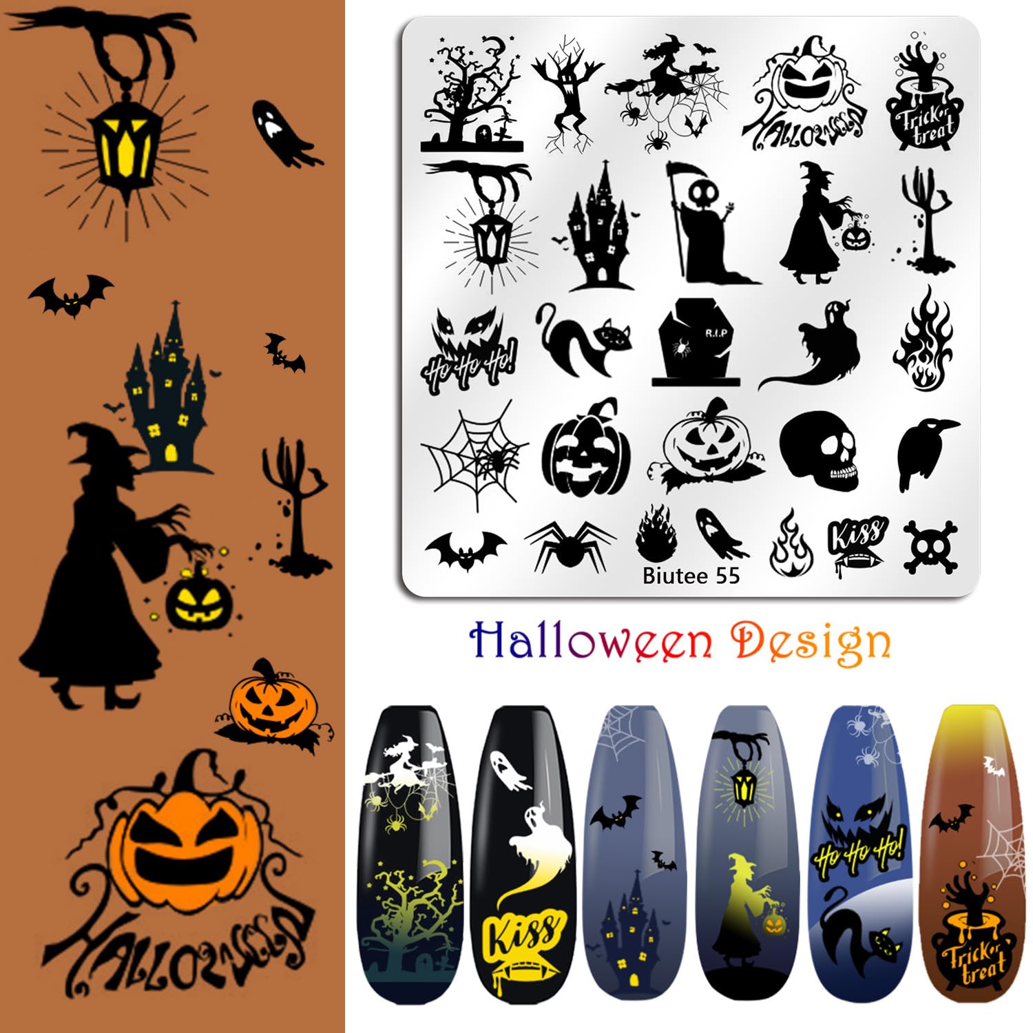 Biutee Nail Stamper Kit 15pcs Nail Art Stamp Plate 8pcs Stamp Gel Polish 1pcs Nail Stamper Scraper Set with Storage Bag, Nail Stamp Template Kit Flower Lace Animal Star Halloween Christmas Design-Velvo Beauty