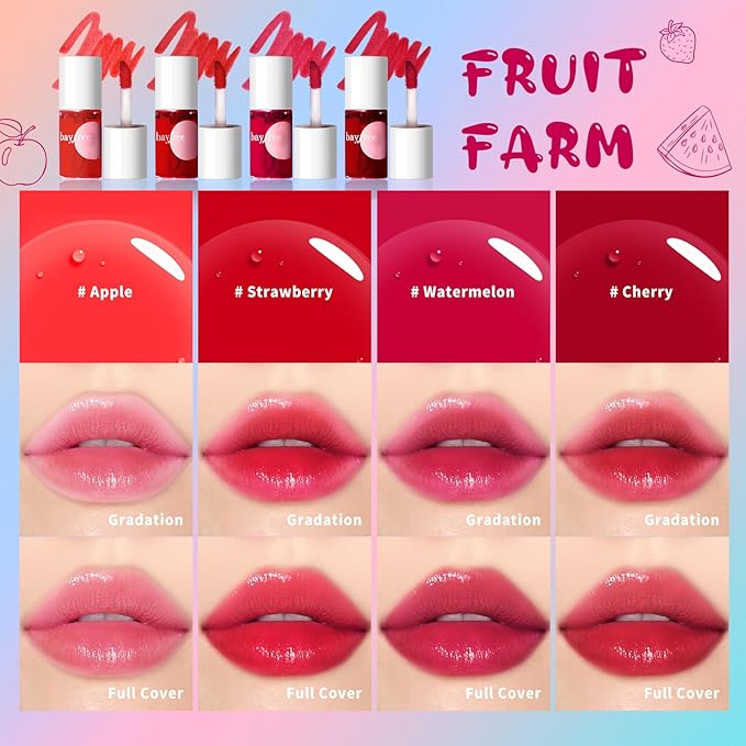 Lip Tint Stain, Long Lasting Korean Lip Stain Set, Non-sticky Waterproof Lightweight Lip and Cheek Tint, Moisturizing High Pigment Water Tint, Matte Finish Lip Tint-Velvo Beauty