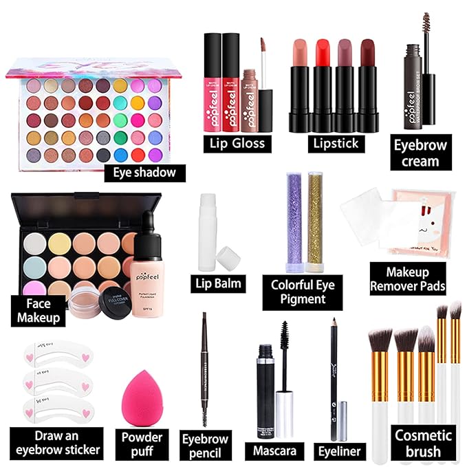 Multi-purpose Makeup Kit All-in-One Makeup Gift Set Colours Mix Eyeshadow Concealer Lip Gloss Pressed Powder and Powder Blusher Cosmetic Makeup Palette Set Kit #092-Velvo Beauty