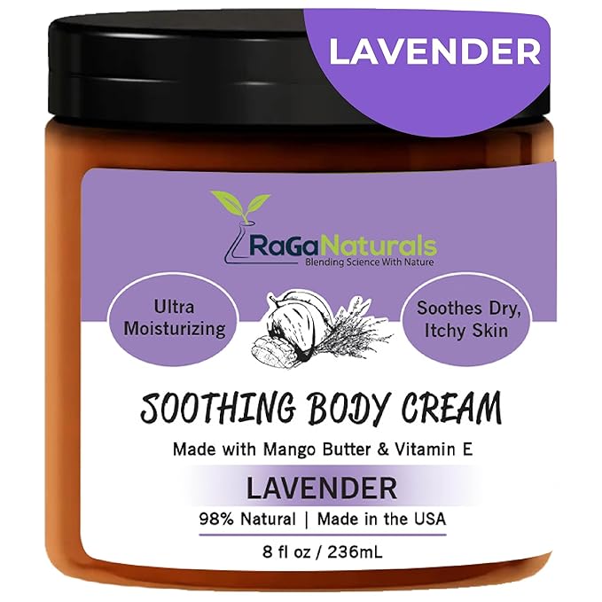 RaGaNaturals Natural Face and Body Butter Cream for Dry Skin - Calming, Nourishing & Hydrating Lavender Body Cream for Women, Men & Kids - Softens Skin and Delivers Healthy-Looking Glow - Vegan - 8 Oz-Velvo Beauty