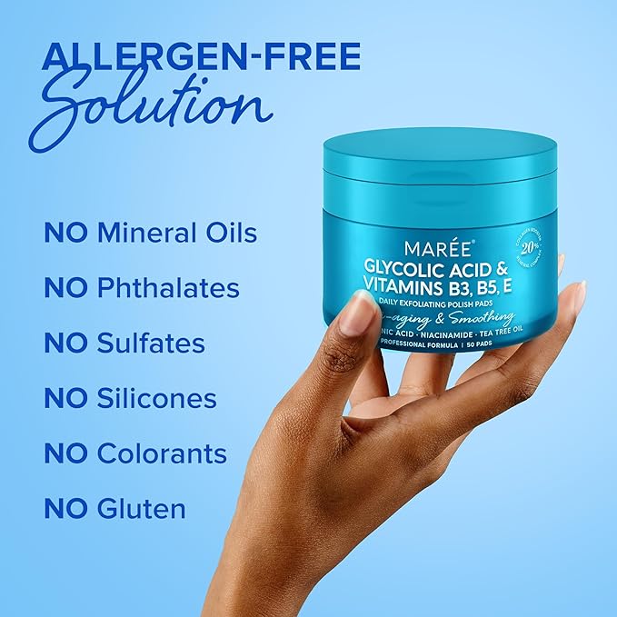 MAREE Glycolic Acid Pads - Toner Pads for Face Cleansing - Exfoliating Pad with Tea Tree Oil, Salicylic Acid & Vitamins E, B3, B5 - Facial Polishes & Peels, Skin Pore Resurfacing & Radiance - 50 Count-Velvo Beauty
