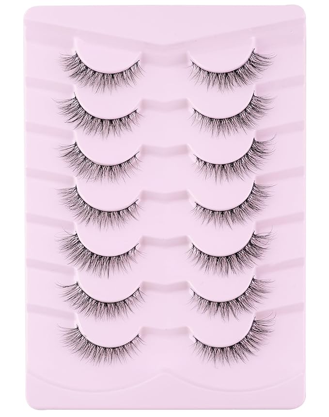 Lashes Natural Cat Eye Lashes Wispy Lashes 13mm False Lashes Wispy Lashes C Curl Strip Eyelashes Thin Cotton Band Soft Fake Eyelashes False Lashes Pack 7 Pairs-Velvo Beauty