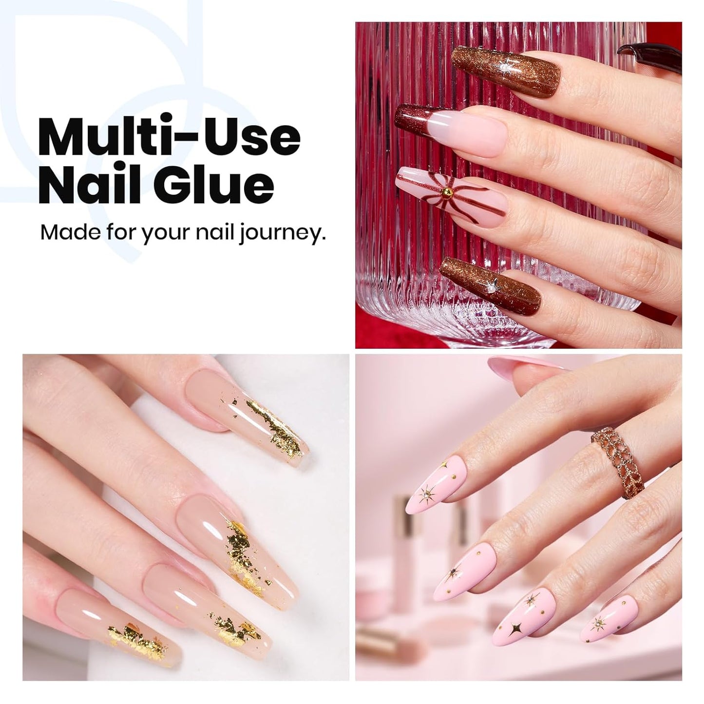 Beetles Hema-Free Nail Glue for Acrylic Nails Tips, TPO Free 2Pcs 10ml Long Lasting Uv Nail Glue for False Nail Tips, Clear Press On Nails, Skin-Friendly, U V Light Required-Velvo Beauty