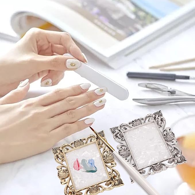 2pcs Resin Nail Art Palette, Nail Art Painting Palette Gold Silver Copper Mixed Color Vintage Photography Props Nail Gel Color Makeup Display Board Nail Art Cosmetic Mixing Tools-Velvo Beauty