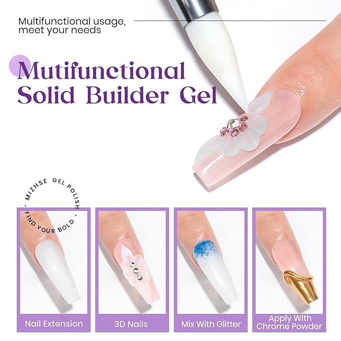 MIZHSE Solid Builder Gel for Nails, 60g White 3D Gel Nail Art Sculpting Non-Sticky Carving Hard Extension Soak Off UV LED for Salon Manicure Home DIY-Velvo Beauty