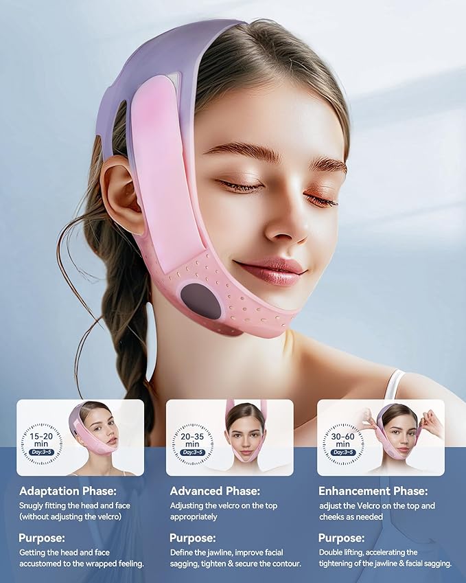 V-Line Sculpting Face Mask – Silicone Chin Strap for Jawline Tightening & Double Chin Reduction (23-27 Inches) (BLUSH)-Velvo Beauty