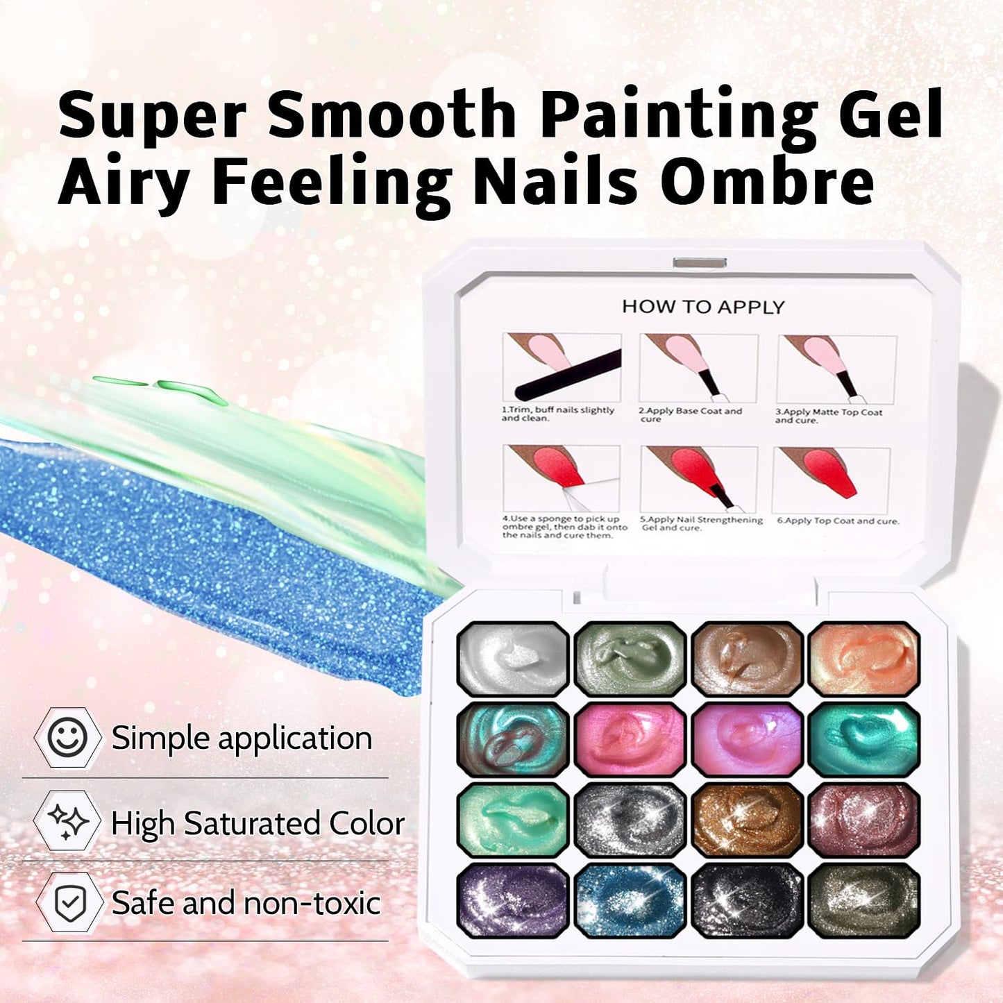 Sponge Pat Paint Nail Gel, Ombre Nails Gradient Gel Nail Blush Blooming Aura Nails Drawing Stripper Floral Painting DIY Nail Art, No Wipe, UV/LED Curing (16 Colors E)-Velvo Beauty