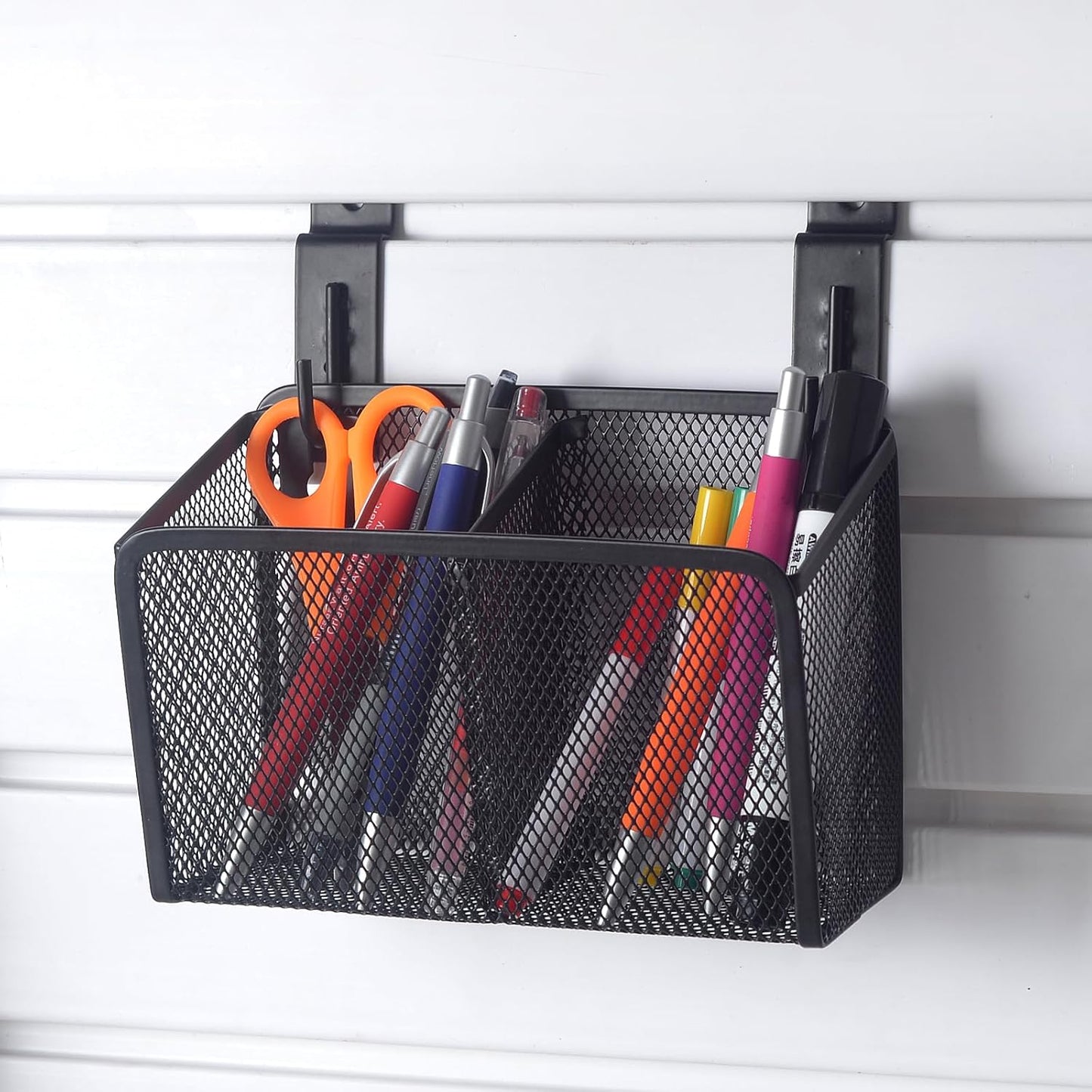 Wall Hanging Pencil Holder With Slatwall J Hooks Slatwall Pencil Cup Wall Mounted Pen Holder Wall Marker Holder Metal Pencil Holder For Paintbrushes Pegboard Classroom Home-Velvo Beauty